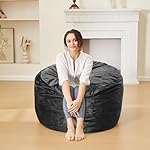 Bean Bag Chairs for Adults - Memory Foam Furniture BeanBag Chair - Kids/Teens Sofa with Soft Micro Fiber Cover - Round Fluffy Couch for Living Room Bedroom College Dorm - 3 ft, Carbon Black - Image 2