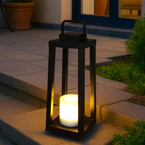 DANCYHOME H16 Modern Outdoor Solar Lantern Black Metal