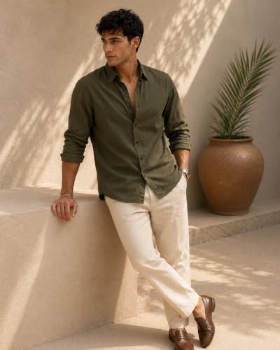 Image of Men Linen Cotton Full Sleeve Shirt for man | Mens Casual Shirt |Shirts for Men Stylish | Men Shirts | Casual Business Party Festival Regular Fit