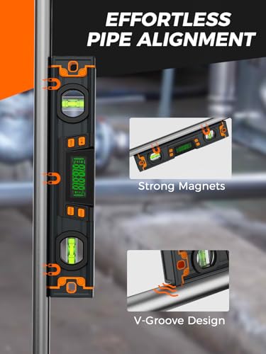 Image of Mecurate 10-Inch Digital Level, Professional Smart Precision Torpedo Level Tool, Bright LCD Display, Audible Alerts, Magnetic Bottom, Dust Water Resistant, with Carrying Case