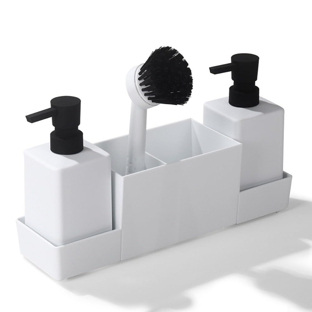 Küchenspüle-Set mit 2 x 350 ml Flüssigseifenspender und abnehmbarer Abtropfschale, perfekt für Zuhause und Restaurant (grau)