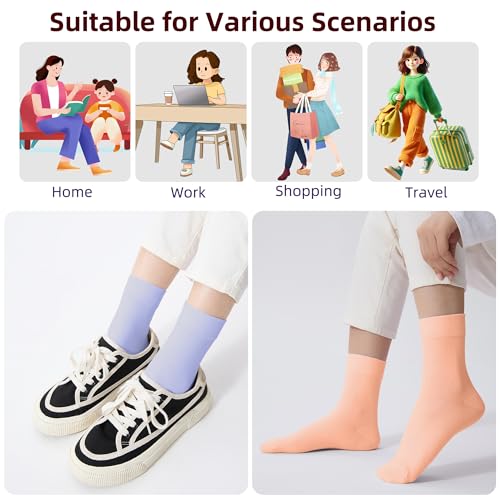Image of ATBITER Women's Thin Cotton Crew Socks - Soft Above Ankle Bootie Casual Dress Socks 6-Pairs