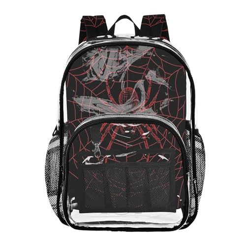 Halloween Spider Web Black Clear Backpack PVC Transparent Backpack Lightweight Book Bags Capacity Clear Bag for Boys Girls