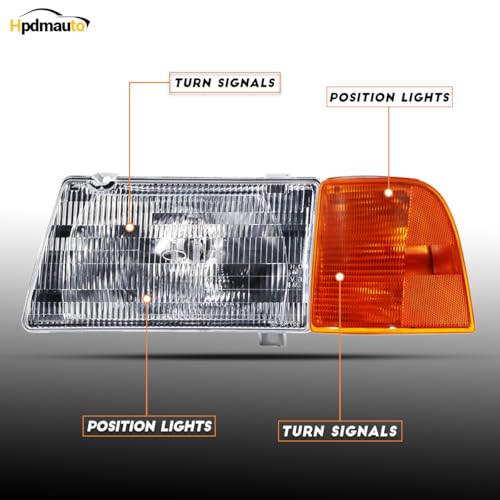 Hpdmauto Headlight with Corner Lamp fit for Peterbilt 385/377 Trucks Halogen Headlights Headlamp Assembly Pair Left Driver and Right Passenger Side by Hpdmauto - Image 2