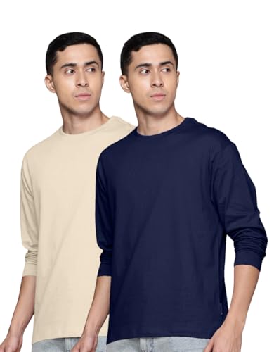 Image of Veirdo Pure Cotton Round Neck Regular Fit Solid Full Sleeve T-Shirt Combo for Men & Boys (Pack of 2 Available in Size S to 2XL)