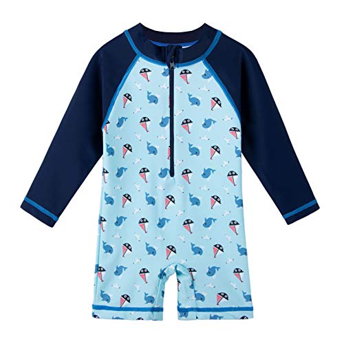 HUAANIUE Baby/Toddler Boy Swimsuit Rashguard Swimwear Long Sleeve One-Piece Blue 1-2 T