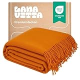 Lanavitta – Wolldecke „Runo“ – Tagesdecke & Bettüberwurf – 100 % Neuseeland-Wolle, Warmer Sofa-Plaid – Orange – 140x200 cm