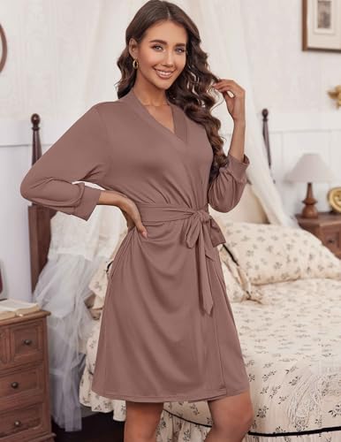 Image of HOTOUCH Womens Robe Lightweight Short Knit Bathrobe Soft Ladies Sleepwear with Pockets