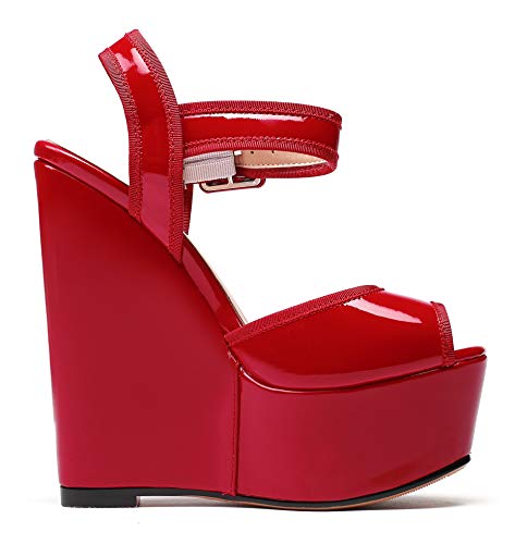 Eldof Womens Wedge Platform Sandals Peep Toe Ankle Strap Wedge Heel 6" Comfort Summer Wedge Heels for Patry Wedding4