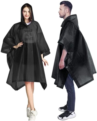Adult Raincoat Rain Poncho Portable EVA Raincoat with Hood Reusable Rain Coats Emergency Camping Survival Kits Sleeves Lightweight (UAE/KSA Numeric 44 Regular Regular Black)