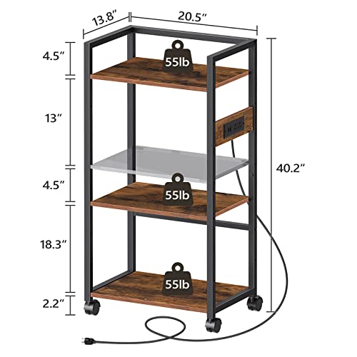 Mahancris Computer Tower And Printer Stand With Charging Station, 3 Tier Large Tall Printer Table With Adjustable Storage Shelf, Pc Stand, Shredder Rack For Home Office, Rustic Brown Pthr52E01Z #TOP3