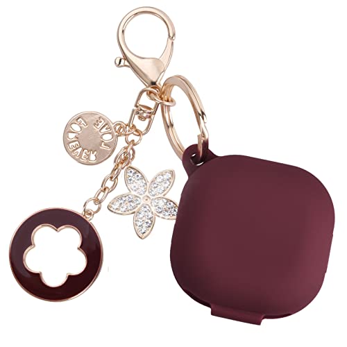 OLEBAND Galaxy Buds 2/Buds Live/Buds Pro Case Cover,Compatible with Samsung Buds 2/Pro/Live,Soft Silicone Protective Cover with Keychain and Cute Accesories,for Women and Girls,Burgundy