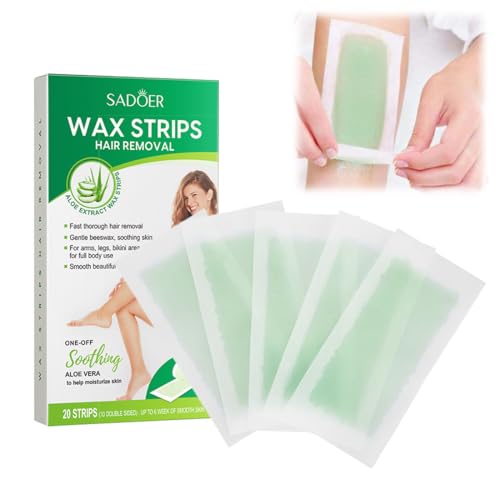 YUZNA Tiras de cera para depilación para mujeres y hombres, bandas depilatorias de cera fría, cera facial para cara, cuerpo, brazos, piernas, pecho, espalda, bikini, 20 tiras