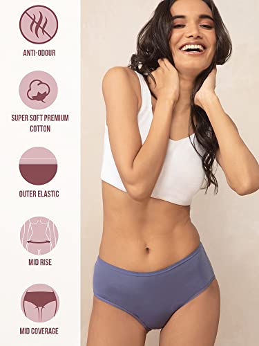 Image of NYKD NYP033 Breathable Cotton Hipster Panty Set for Women | Mid Rise, Medium Coverage with N Fresh Anti Bacterial & Anti Odour Finish | Super Soft Elastic for All Day Comfort