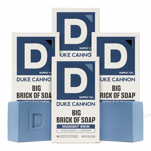 Duke Cannon Midnight Swim Big Brick of Soap 4-Pack, 10 oz Each – Sandalwood & Lavender Scent, Large Triple-Milled Bar Soap for Men, Long-Lasting & Moisturizing