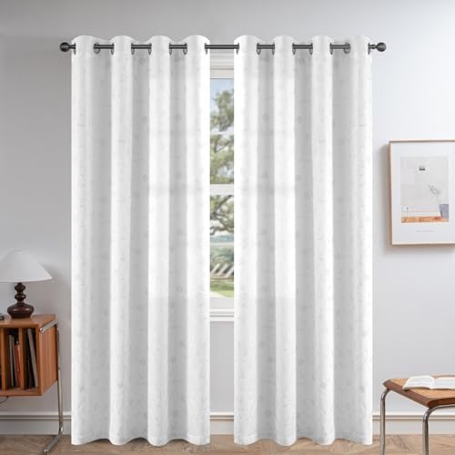 Petrichor White Semi-Sheer Voile Curtains – 55" W x 84" L, 2 Pane...