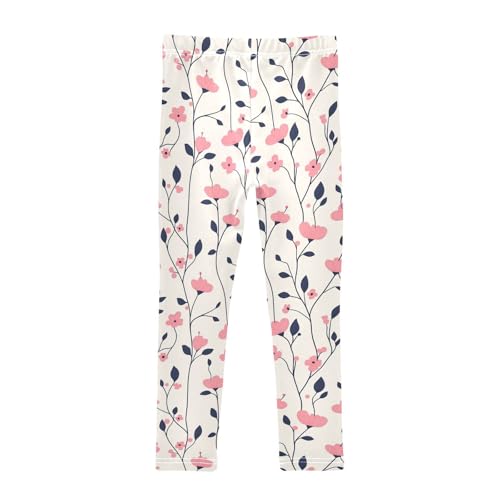 KLL Pink Floral Plant Small Fresh Background Toddler Girls' Basic Leggings Casual Full Length Athleisure Pants Sports2
