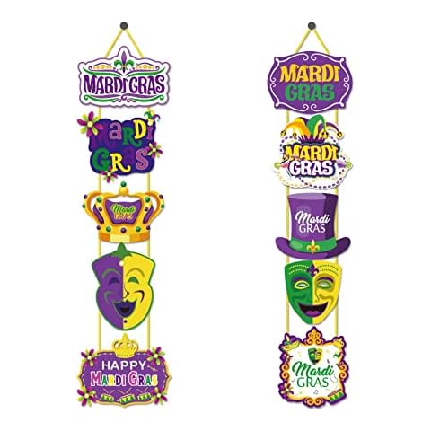 SWYOUN Mardi Gras Sign Cutouts Banner Mardi Gras Party Supplies Paper Crad Mardi Gras Party Wall Decoration Signs Cover