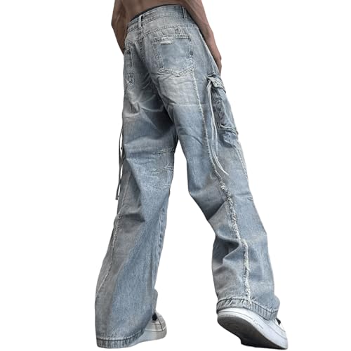 Men's Baggy Y2K Hip Hop Straight Leg Ripped Jeans Trousers Teen Boys 90s Loose Fit Cargo Denim Pants Streetwear2