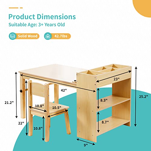 Kids Art Table, Wooden Kids Craft Table For Playroom, Kids Activity Table With 2 Chairs, 4 Storage Baskets, 2 Rows Of Storage Racks And Paper Rolls (Wood) #TOP6