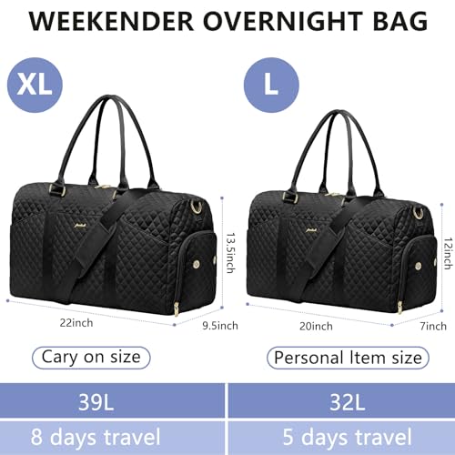 Image of Women Weekender Travel Duffle Bag: Travel Duffel Overnight Bags with Shoe Compartment Large Carry on Tote with Toiletry Bag Weekend Traveling Yoga Gym Hospital Bag for Women with Wet Pocket Black