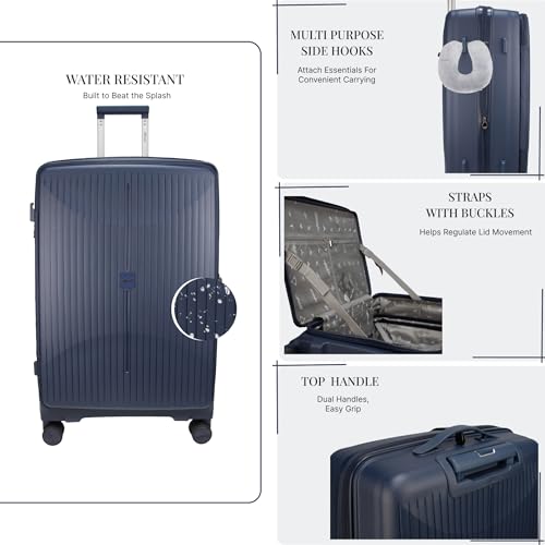 Image of F Gear Myton Navy Large Front Opening Hard Luggage | Lightweight Expandable Check-in Suitcase with 360 Spinner Silent 8-Wheels, Built-in TSA Lock, Anti-Theft Zipper & 3-Level Telescopic Trolley