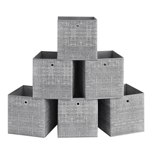 SONGMICS Storage Boxes, Set of 6 Non-Woven Fabric Boxes with Handles, 33 x 33 x 33 cm, Fit Cube Storage Unit, for Shelves, Foldable, Clothes Organisers, Heathered Grey RFB033G01