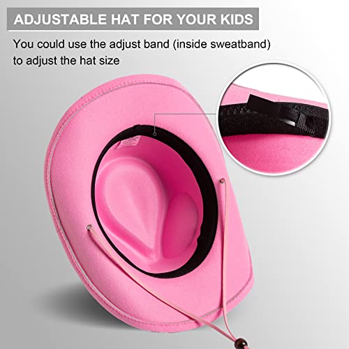 Image of Jastore Kids Girls Boys Wide Brim Western Cowboy Cowgirl Hat with Wind Lanyard Felt Fedora Hat