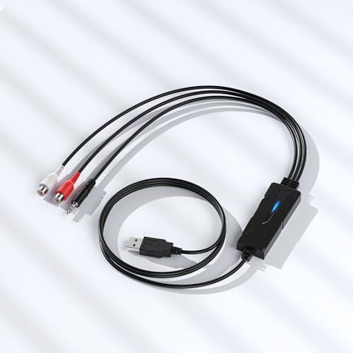DigitalLife USB 2.0 Audio Capture Card Grabber - Dual-RCA/3,5-mm-Eingangsoption für Schallplatten, Kassetten und Mini-Disc, Kompatibel mit Windows 10,11, Linux