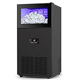 High-Capacity 130LBS/24H Commercial Ice Maker - 35LBS Bin, 15" Wide Frosted Black - Undercounter/Freestanding - Ideal for Home Bar & Outdoor - 45PCS Ice Cubes - Self-Cleaning