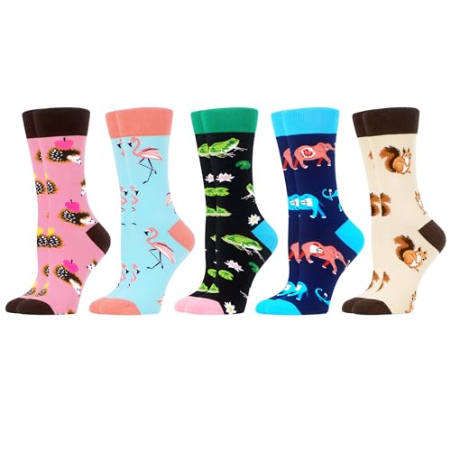 WeciBor Women's Funny Colorful Pattern Socks, 5 Pairs Multicolor Animal,