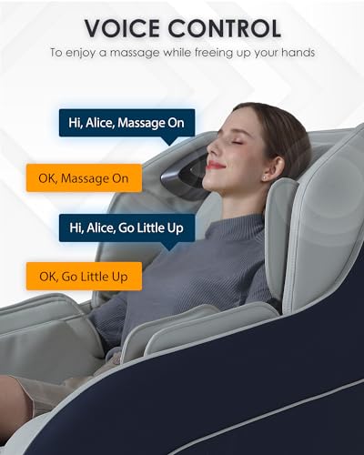 HealthRelife Massage Chair Full Body Recliner, with Heat Zero Gravity Air Pressure SL Track Intelligent Voice Control Airbags,Blue