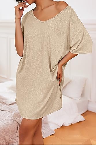 Image of Ekouaer Womens Tshirt Nightgown Cotton V Neck Sleepshirts Comfy Casual Nightshirt for Women