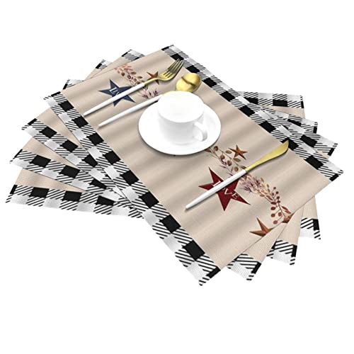 Placemats Set Of 6 Rustic Farmhouse Live Laugh Love Primitive Black White Buffalo Check Plaid Texas Rusty Star Vintage Country Western Woven Placemats Washable Place Mats For Kitchen Dining Table #TOP1