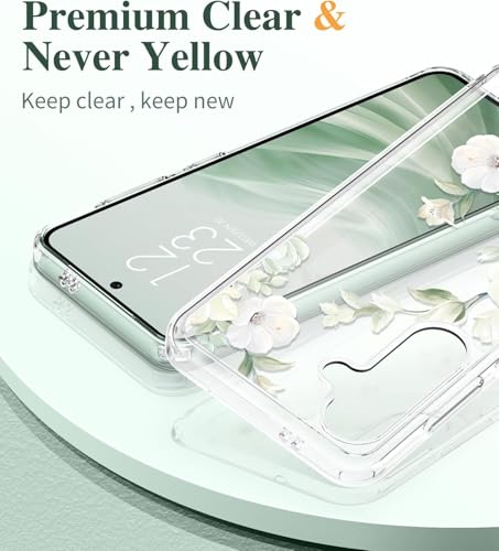 Image of Elzzi Clear Transparent Flower Cover For Samsung S25 Ultra 5g Case Shockproof Case Floral Design Camera Protection Shockproof PC+TPU Transparent Flower Cover For Girls & Women (Green)