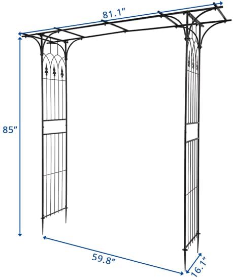82'' Garden Arbor, Arch Archway for Wedding Ceremony Party, Steel Garden Trellis for Plant Climbing, Christmas Decorations Pergola for Backyard, Lawn (Black)