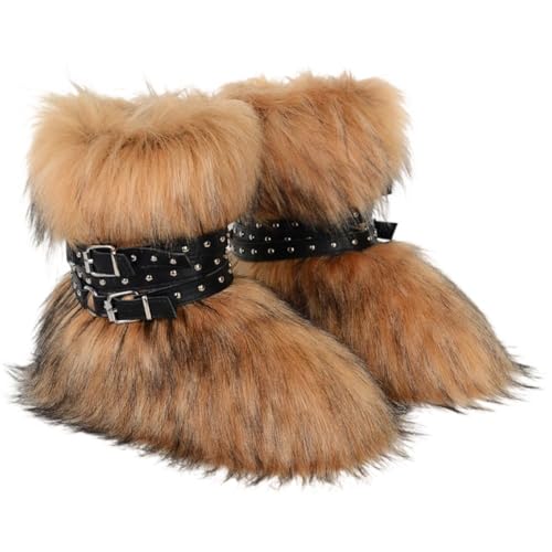 Bottes de neige pour femme en daim doux avec bout rond et semelle plate pour l'hiver