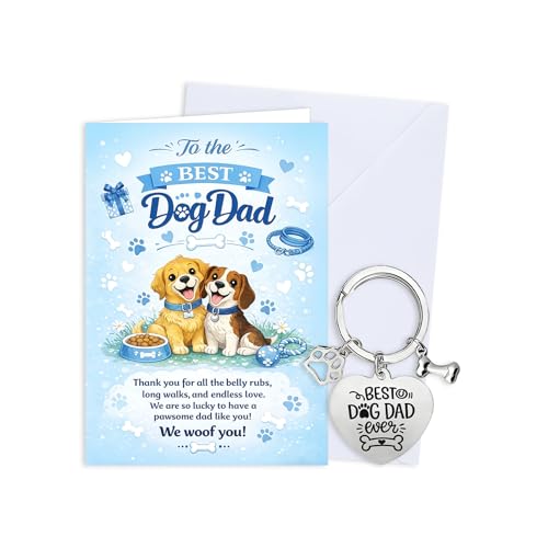 poweybshin Fathers Day Gift From Dog 4 Piece Set With Birthday Card From The Dog And Keychain Meaningful Best Dad Gifts For Pet Owners Complete Wrapped Present For Men