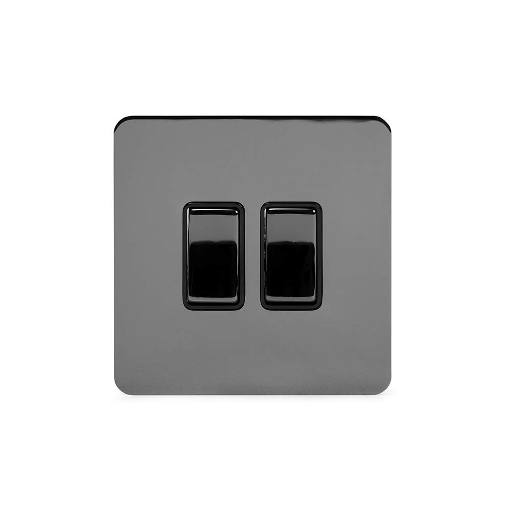 Soho Lighting Black Nickel Flat Plate 2 Gang Intermediate Light Switch Black Insert Screwless