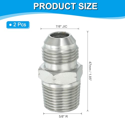 Image of PATIKIL Pipe Adapter Connector 7 /8 inch Male 74 Flare JIC x 5 /8 inch Male R Pipe Fitting 2 Pcs Oil Feed Restrictor Fitting Hydraulic Connector for Oil Steam Water Pipelines System