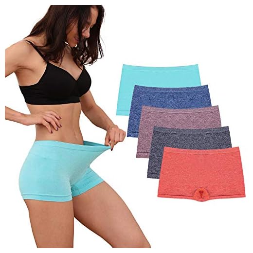 DEEP TOUCH Cuecas boxer femininas de elastano para treino, pacote com 5, Conjunto b5, 3G