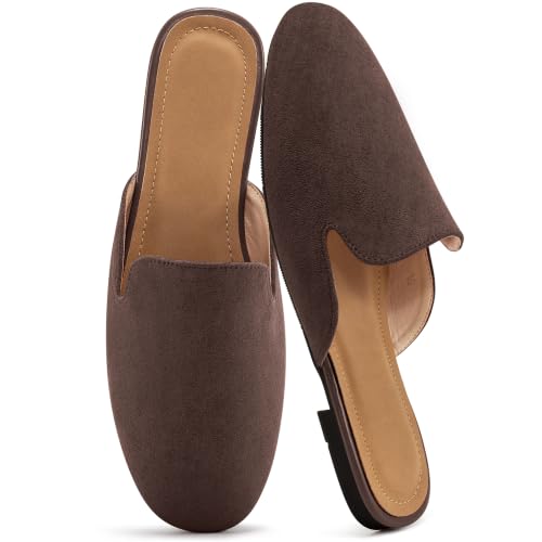 Image of Ecetana Mules for Women Flats Shoes: Comfortable Slip On Casual Work Slides Round Toe Backless Loafers