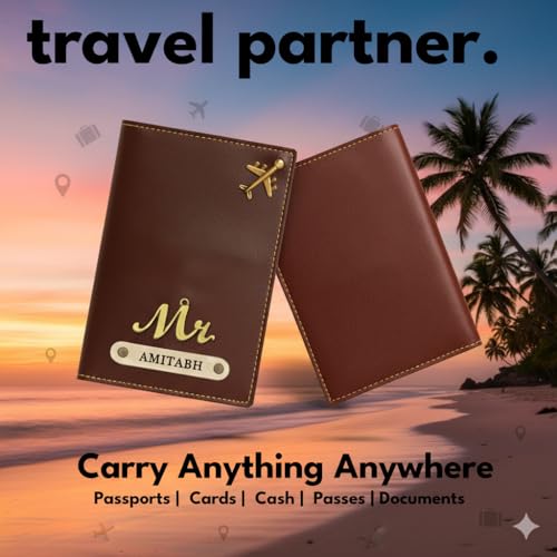 Image of Personalised Name & Charm Leather Passport Cover Holder for Men & Women (Darkbrown) | Gifts for Men