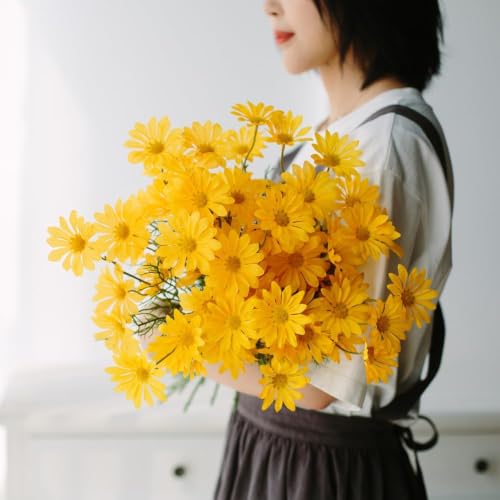 Image of SATYAM KRAFT 15 Pcs Artificial Daisy Sunflowers for Home Decor, Office, Living Room, Balcony, Wedding & Gifting | Realistic Faux Flower (Only Flower, No Vase)(Fabric) (Yellow)