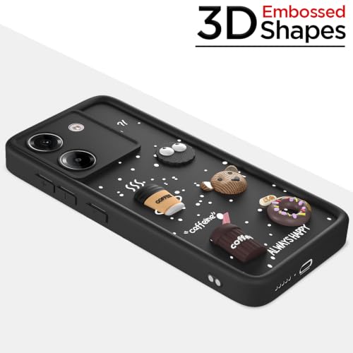 Image of Pikkme Back Cover for Poco M7 Pro 5G | 3D Bear Silicone Cute & Fun Coffee Cartoon | Full Body Protection Bumper Case (Black)