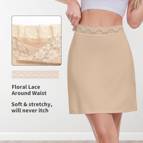Image of MANCYFIT Half Slips for Women Underskirt Short Mini Skirt with Floral Lace Waistband