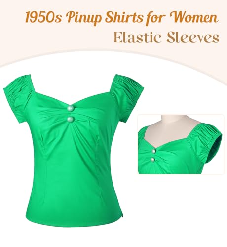 Image of YARN & INK Women's Rockabilly Tops 1950s Pinup Shirt Casual Off Shoulder Vintage Blouse