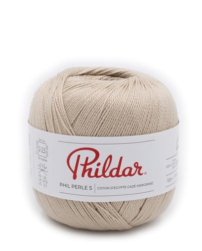 Phildar - Pelote de Laine Phil Perle 5 - Laine à Crocheter et à Tricoter - 100% COTON - Aiguille n°2.5 - Couleur BLANC