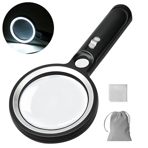 Handheld Magnifying Glass with Light 10X 30X Optical Glass Magnifying Glass with 31 LEDs Lighted The Essential Magnifier for Seniors Reading Puzzle Coins Jewelry Inspection & Close Work