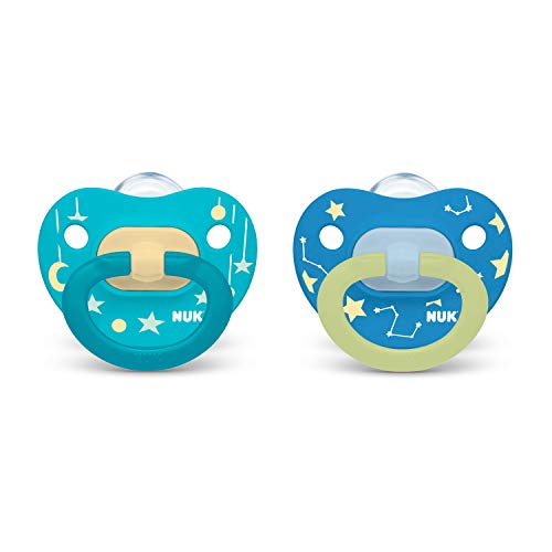 Image of NUK Glow-in-The-Dark Orthodontic Pacifiers, 0-6 Month (Pack of 2)